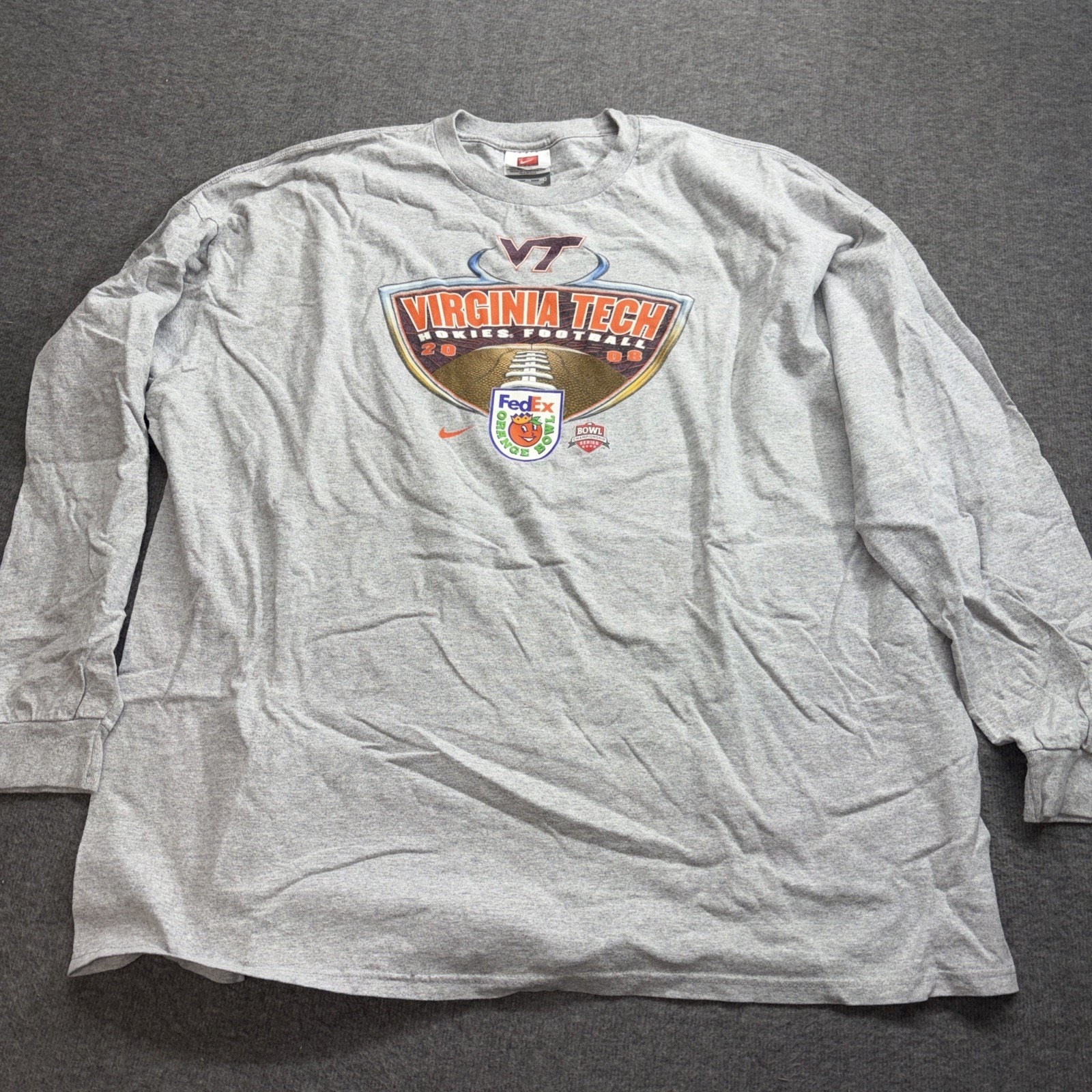 Mens 2008 Nike Virginia Tech Hokies Fedex Orange Bowl Football TShirt 3xl